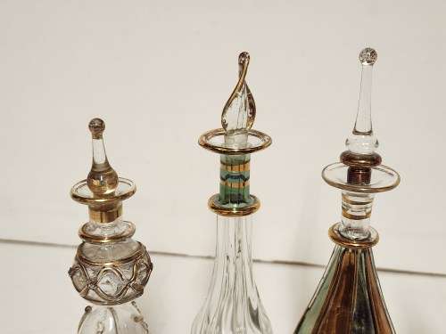 SET OF FOUR VINTAGE EGYPTIAN HAND-BLOWN PERFUME BOTTLES