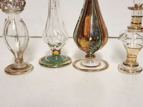 SET OF FOUR VINTAGE EGYPTIAN HAND-BLOWN PERFUME BOTTLES