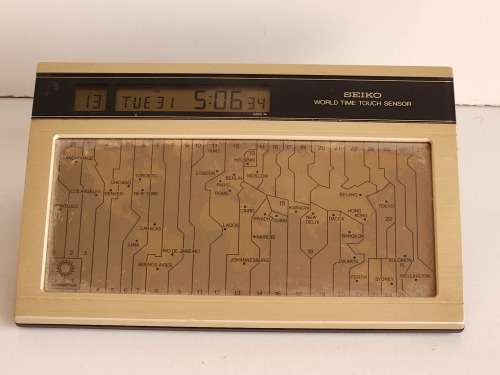 RARE VINTAGE RETRO 1980s SEIKO WORLD TIME TOUCH SENSOR MODEL QNS901G DIGITAL DESK CLOCK, WORKING
