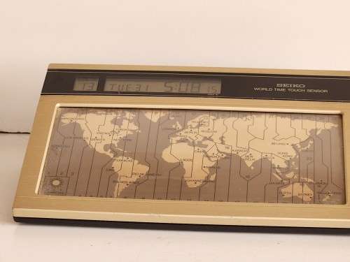 RARE VINTAGE RETRO 1980s SEIKO WORLD TIME TOUCH SENSOR MODEL QNS901G DIGITAL DESK CLOCK, WORKING