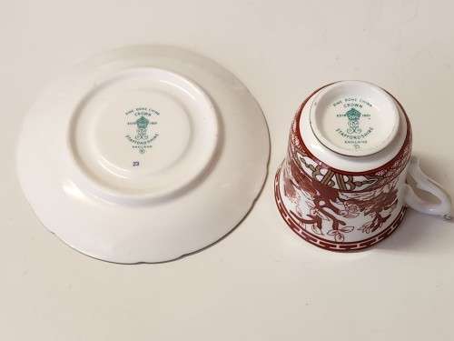 AWESOME VINTAGE CROWN STAFFORDSHIRE FINE BONE CHINA DEMITASSE DUO, MADE IN ENGLAND