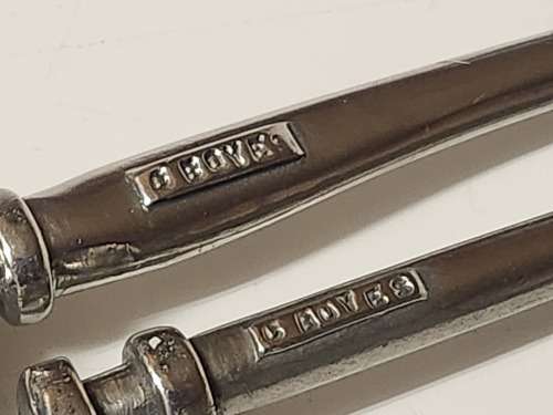 VINTAGE CARROL BOYES FUNCTIONAL ART EARLY DESIGN PEWTER AND STAINLESS STEEL FORK AND SPOON