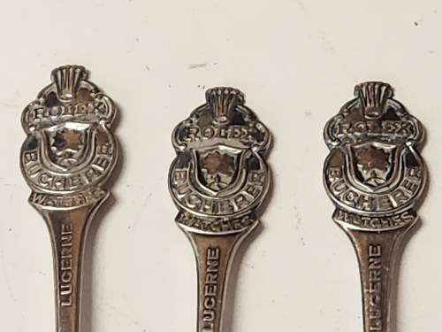 BOXED SET OF SIX ROLEX BUCHERER B 100 12 SILVER PLATED SPOONS, WEIGHING 88 GRAM
