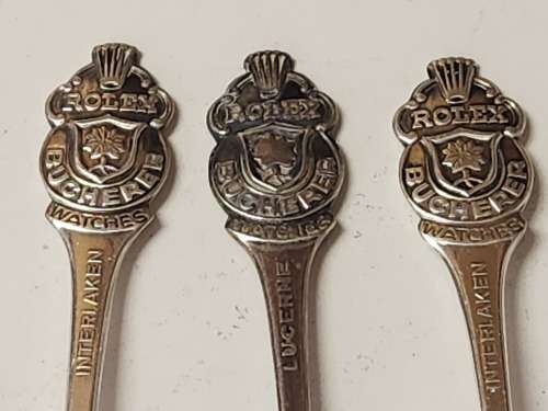 BOXED SET OF SIX ROLEX BUCHERER B 100 12 SILVER PLATED SPOONS, WEIGHING 88 GRAM