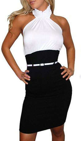 BRAND NEW - ELEGANT  BLACK AND WHITE HOLTERNECK DRESS