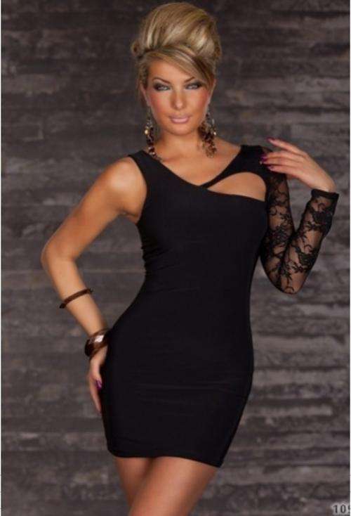 BRAND NEW - STUNNING BLACK DRESS WITH ONE SLEEVE LACE