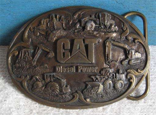 SOLID BRASS OVAL "CAT" DIESEL POWER BELT BUCKLE- SIZE 80X57 MM. (BOXED)