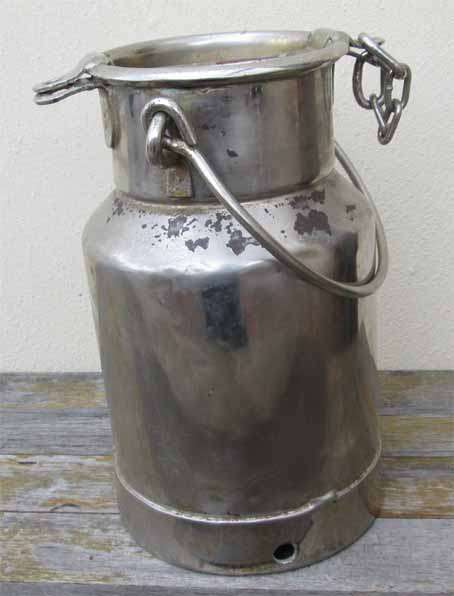 RUSTIC OLD CHROMED MILK CAN, H - 295mm X DIA.- 180mm
