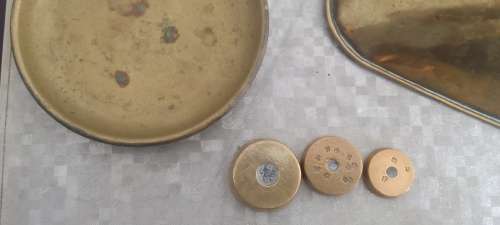 Antique Vintage Brass Set of Weighing Scale Pans plus Weights