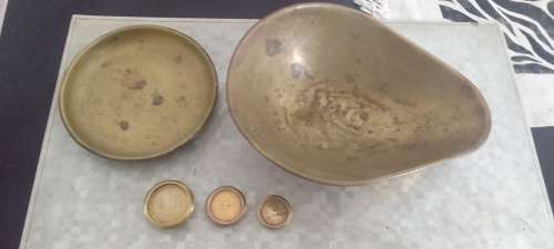 Antique Vintage Brass Set of Weighing Scale Pans plus Weights