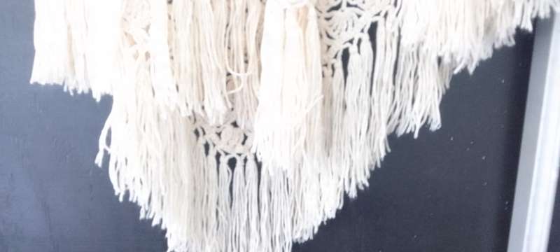 Vintage Beige/Cream Crochet Shawl With Tassels
