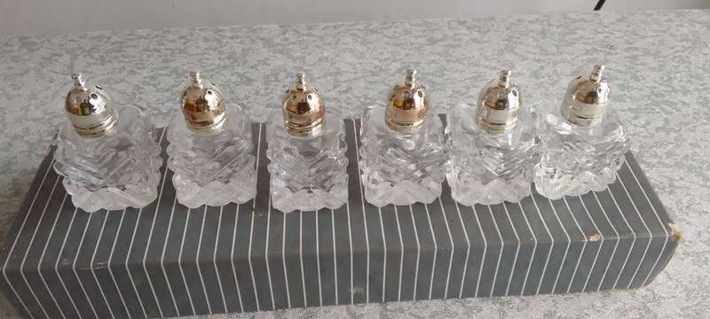 Glass Salt and Pepper Silverplated tops - Unused