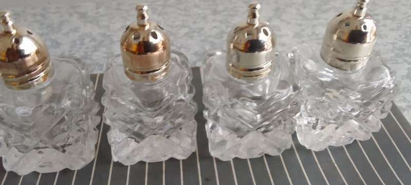 Glass Salt and Pepper Silverplated tops - Unused