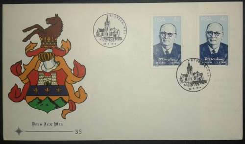 RSA FDC 1974 D F MALAN TWO STAMPS ON COVER
