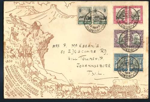UNION FDC VOORTREKKER MEMORIAL FUND 1938 4X COVERS AS PER SCAN