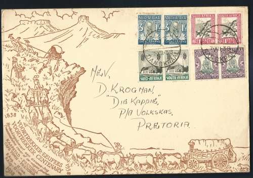 UNION FDC VOORTREKKER MEMORIAL FUND 1938 4X COVERS AS PER SCAN