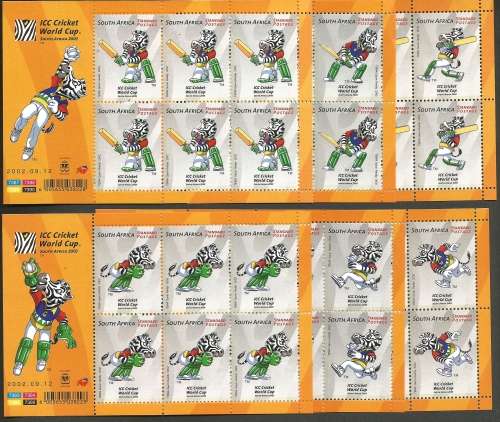RSA 1991 ICC WORLD CUP FULL SET OF 6 M/S (6 STAMPS PER SHEET) AND 2X FDC FACE VALUE R180+