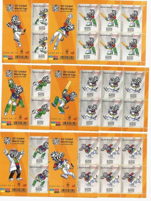 RSA 1991 ICC WORLD CUP FULL SET OF 6 M/S (6 STAMPS PER SHEET) AND 2X FDC FACE VALUE R180+