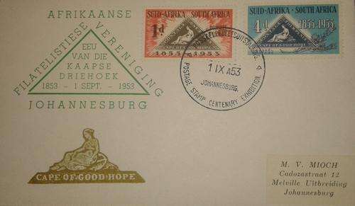 1953 CENTENARY OF CAPE TRIANGLE  WITH JHB POSTMARK