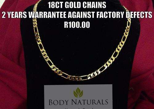 18 CT Gold Plated Necklaces - 2 years warrantee against factory defects, various designs available.