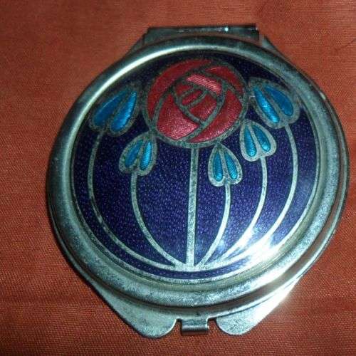 VINTAGE SCOTTISH PURSE DOUBLE MIRROR INLAID ENAMEL FLOWER