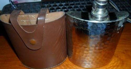 MILITARY COLLECTIBLES GERMAN TIN LINED 8OZ HIP FLASK 1950S-HAMMERED CHROME