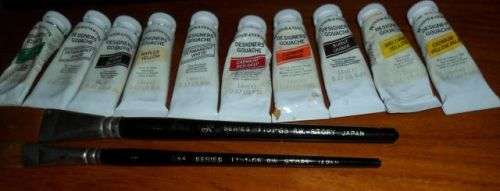 9 TUBES OF USED WINSOR AND NEWTON PAINTS-ROTRING ART PEN -2XPW STORY JAPAN PAINT BRUSHES