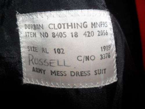 SOUTH AFRICAN ARMY MESS DRESS- JACKET -WAIST COAT AND TROUSER