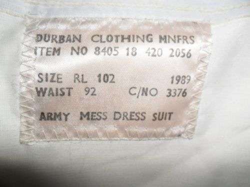 SOUTH AFRICAN ARMY MESS DRESS- JACKET -WAIST COAT AND TROUSER