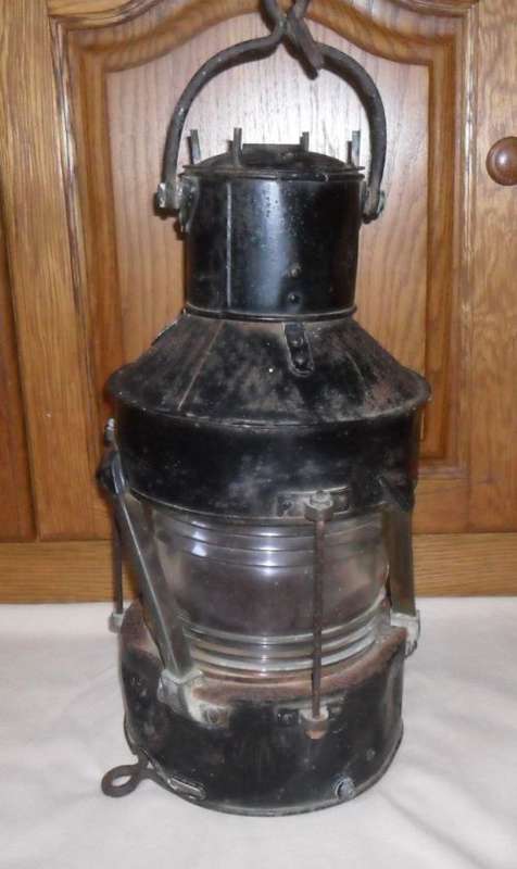 LARGE ANTIQUE GALVANIZED SHIPS ANCHOR LAMP -TELFORD  GRIER MACKAY AND CO