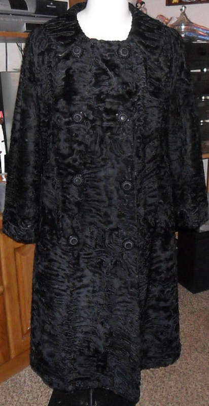 STUNNING BLACK VINTAGE DOUBLE BREASTED KARAKUL COAT