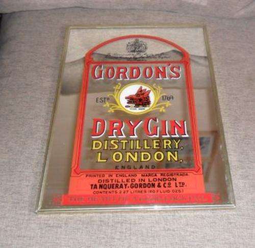 GORDONS DRY GIN BAR MIRROR - PRINTED IN ENGLAND