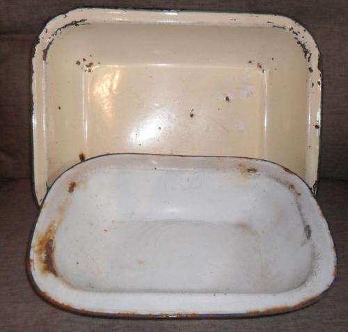 2 X LARGE ENAMEL DISHES FOR PLANTING - LEAKS