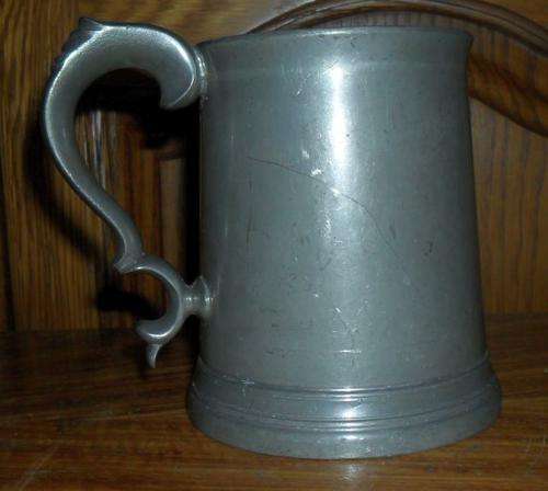 HEAVY PEWTER MUG GLASS BOTTOM -MADE BY ATKIN BROS -SHEFFIELD