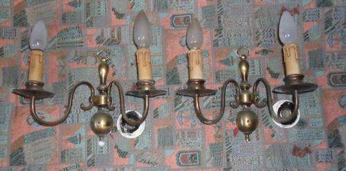 A PAIR OF BRASS WALL LIGHTS