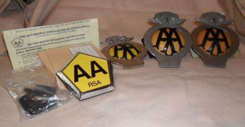 4 X RSA AA BADGES- 3 X PLASTIC BADGES -1 X NEW METAL BADGE