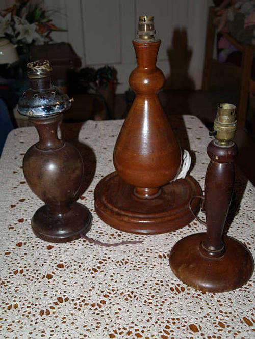 3 X ANTIQUE WOODEN TABLE LAMPS