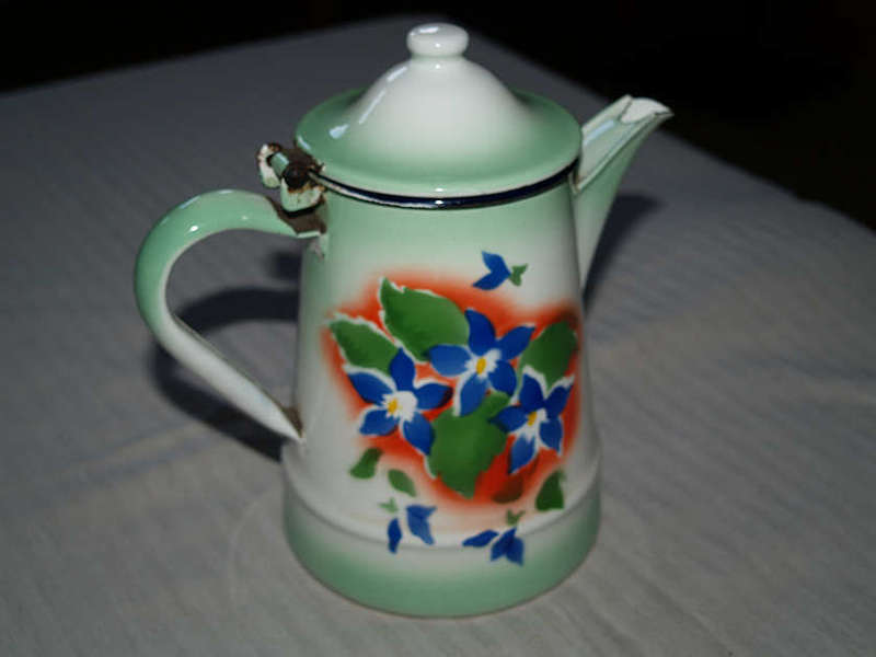 OLD ENAMEL COFFEE POT -MADE IN CZECHOSLOVAKIA