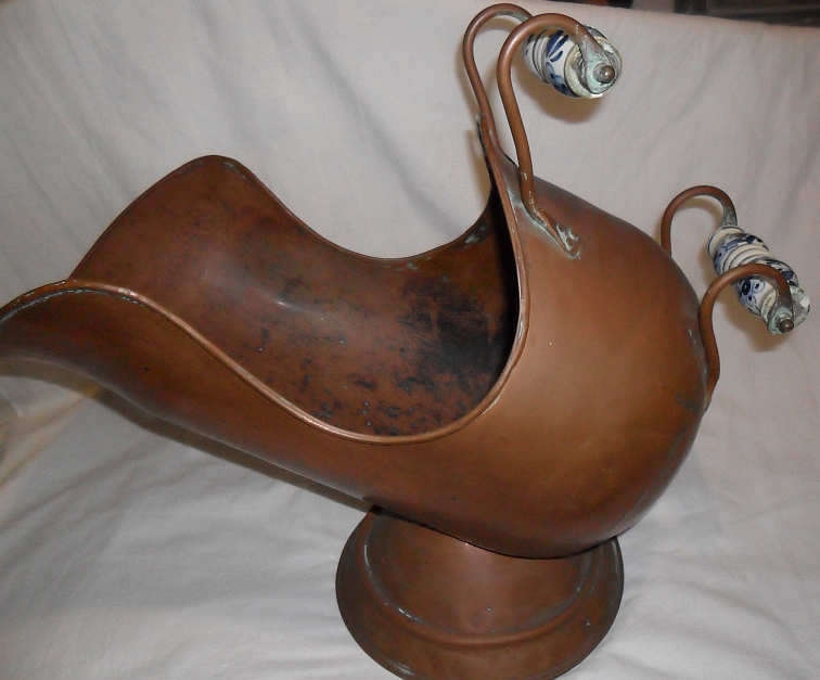 LARGE COAL SCUTTLE WITH PORCELAIN HANDLES