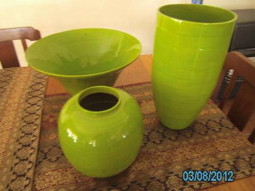THREE DECORATIVE VASES (lime green)