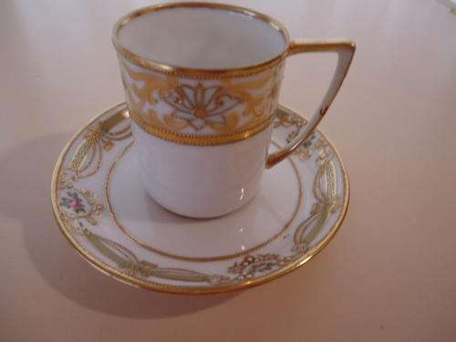 EARLY NORITAKE (PRE 1921) HAND PAINTED COFFEE DUO