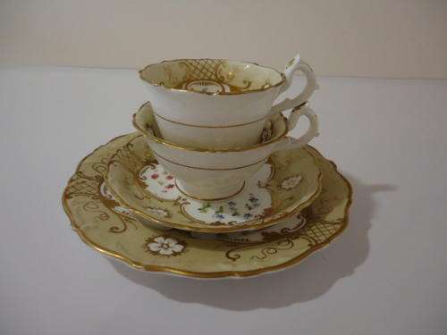 HILDITCH AND SON 1822 - 1830 HAND PAINTED TRIO AND SIDE PLATE