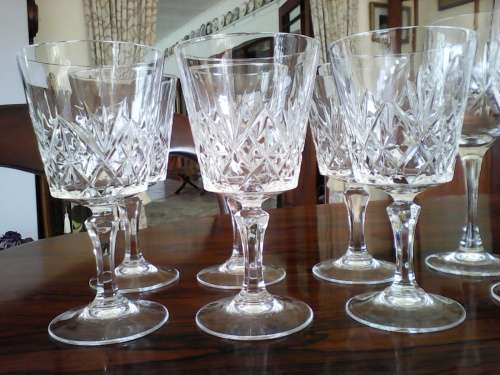 6 SOMERSET HAND CUT LEAD CRYSTAL RED WINE GLASSES