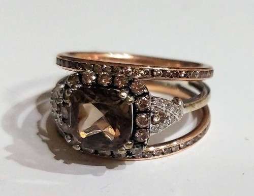 Rose & White Gold Pave set Smokey Quartz & Diamond Ring