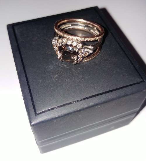 Rose & White Gold Pave set Smokey Quartz & Diamond Ring