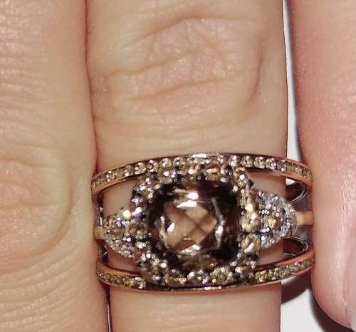 Rose & White Gold Pave set Smokey Quartz & Diamond Ring