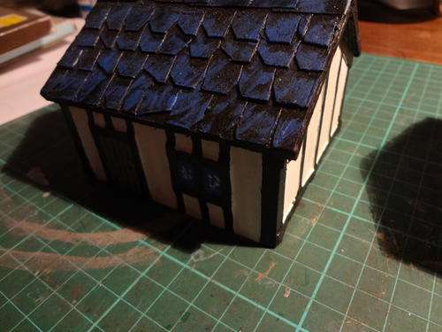 warhammer  - terrain - scenery - house - blue roof - A+ painted