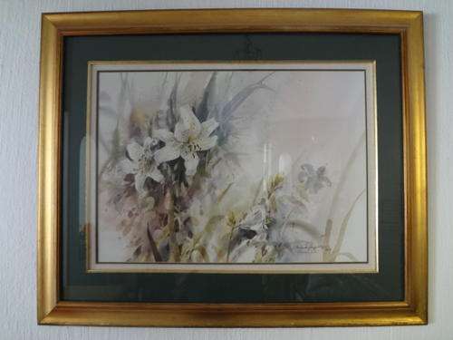Painting - Framed Brent Houghton print "Spring Lilies" - 100 cm in length