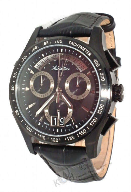 ADRIATICA, *Swiss Made* Mens Chronograph Retrograted Day, Big Date Watch, Leather Strap A1160.B214CH