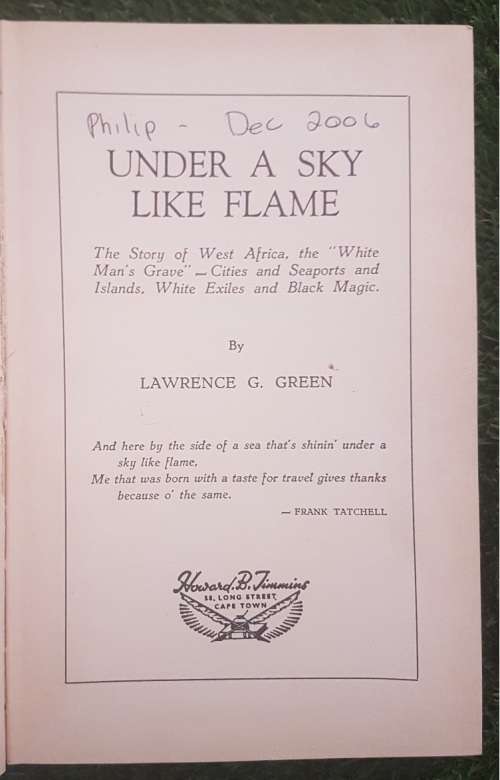 Under a Sky Like Flame: - Lawrence G. Green